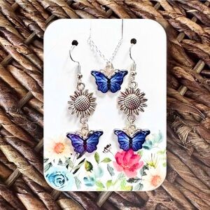 New Pretty Blue Butterfly Dangle Earrings & Matching Necklace (Version BV) 🦋